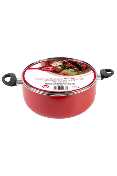 BETTY CROCKER Non-Stick Casserole & Glass Lid 26Cm Red