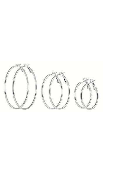 mos&more Silver 4Cm-5Cm-6Cm 3 Pairs Hoop Women's Earrings