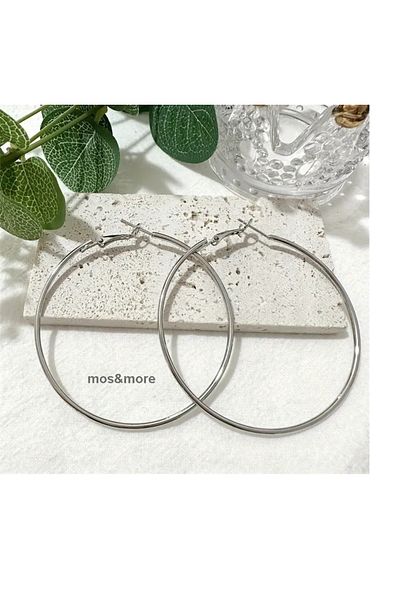 mos&more Silver 7cm Maxi Length Size Hoop Women's Earrings