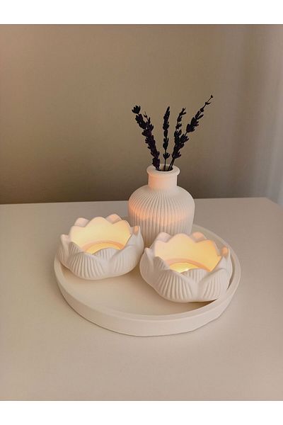 MUM Decorative Lotus Candle Holder Vase and Plate Set - Including Candle