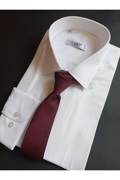 Kravatistan White Slim Fit Shirt and 5.5cm Slim Tie Set