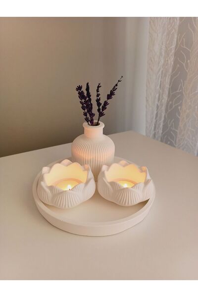 MUM Decorative Lotus Candle Holder Vase and Plate Set - Including Candle