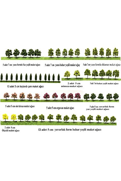 maketsunum 65 adet 5 ve 7 cm karışık Ölçekli maket ağaç