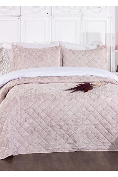 Levanzo Çift Kişilik Kadife Yatak Örtüsü Nayndi Pudra