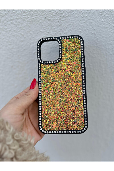 OSG iPhone 13 Ve 14 Uyumlu Taşlı Kenarlı Renkli Taşlı İç Yapılı Darbe Emici U...