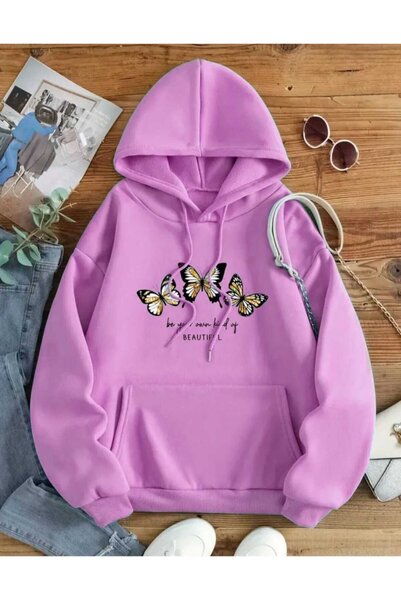 KOZİA OUTDOORS malkoçbey beautıful 3 kelebek baskılı kapüşonlu sweatşhirt