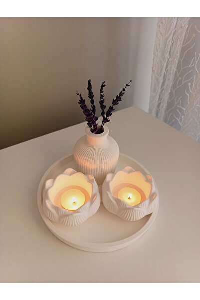 MUM Decorative Lotus Candle Holder Vase and Plate Set - Including Candle
