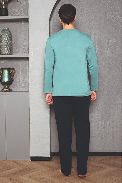 Eyfuze Чоловічий трикотажний піжамний комплект з довгими рукавами та принтом