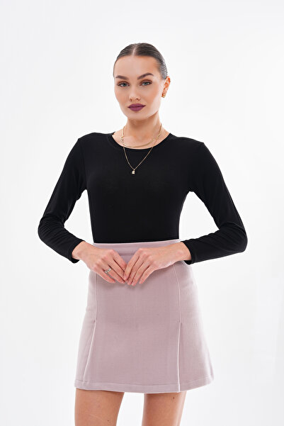 GigiTex Pudra Rengi Kaliteli Kaşe Mini Çan Etek Fit Kalıp Boy 43 Cm 8 Renk 36-42 Beden