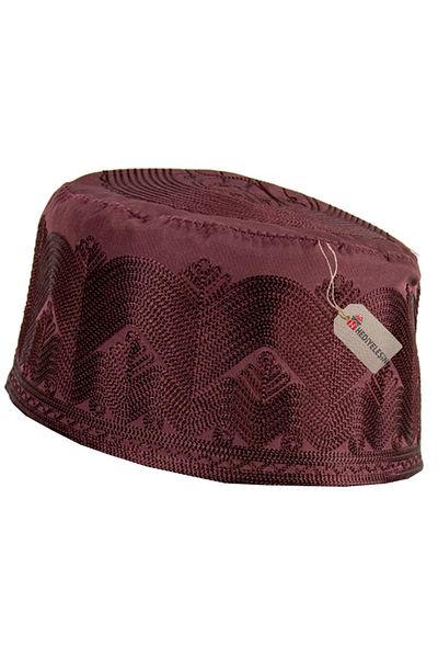Hediyeleşin Prayer Skull Topbaş Memory Embroidered Skullcap - Claret Red
