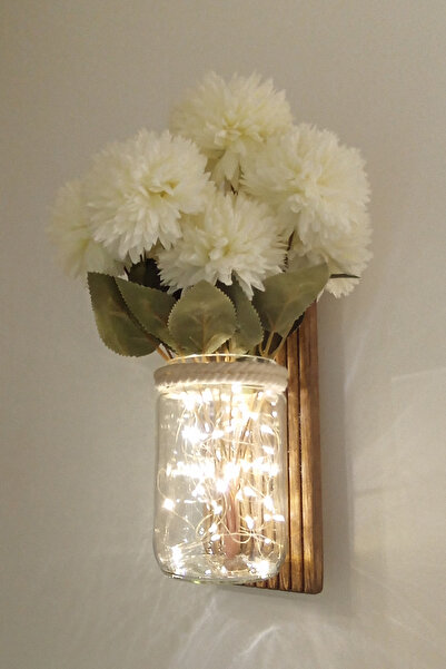 NONYA Ahşap Zeminli Fanus Yapay Çiçekli Aplik  Duvar Apliği Saksı Aydınlatma Duvar Dekorasyonu