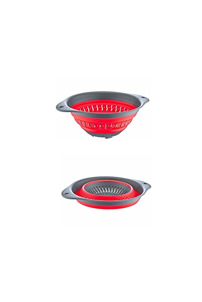 ViZKA Foldable Round Strainer, Accordion Folding Strainer, Anthracite Red Sil...