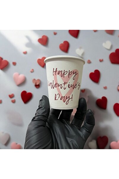 SBS Sevgililer günü 14 Şubat konseptli Tek kullanımlık 7 Oz 50 Adet Karton Bardak