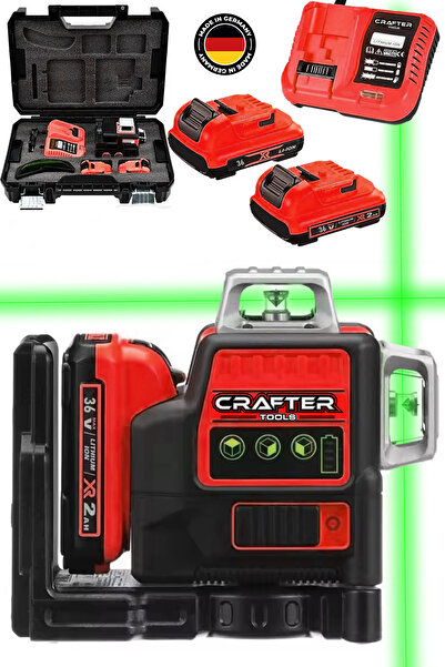 CRAFTERTOOLS Germany 360° 12 Köşe 45 Mt Ölçüm Çift Akülü Lazer Hizalama Yeşil...