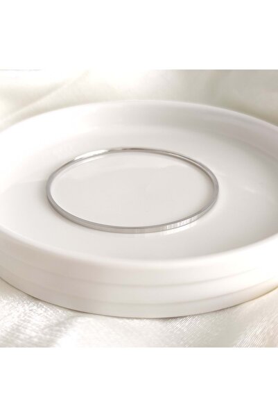 Güler Yüzlü Silver 6 CM ÇELİK İNCE DÜZ AJDA BİLEZİK 1 ADET - BEYAZ