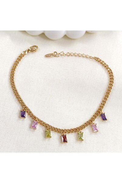 Güler Yüzlü Silver XUPING سوار سلسلة باجيت ملونة من حجر الورد 17+3 سم