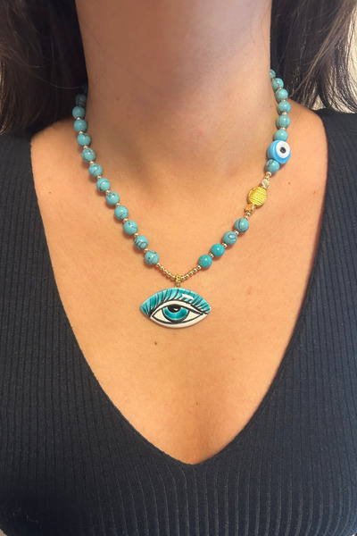 Suerte Accessories Turquoise Stone - Murano Glass Evil Eye Bead Evil Eye Necklace: Special Design and Ended Design