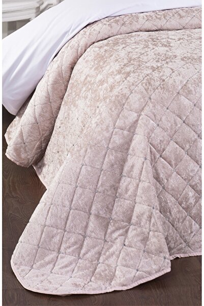 Levanzo Tek Kişilik Kadife Yatak Örtüsü Nayndi Pudra