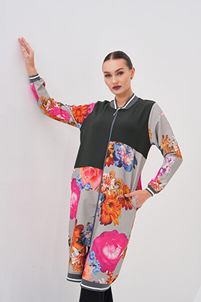 GigiTex Γκρι καπνιστό λουλουδάτο σχέδιο Jacquard-Crepe Αθλητικό καπάκι με κουκούλα 36-42 μεγέθη Διπλή τσέπη Άνετη εφαρμογή