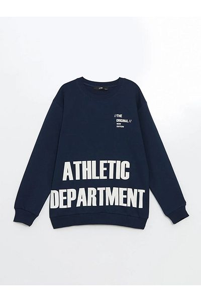 LC Waikiki Lcw Kids Navy Blue Crew Neck Printed Boys' Sweatshirt