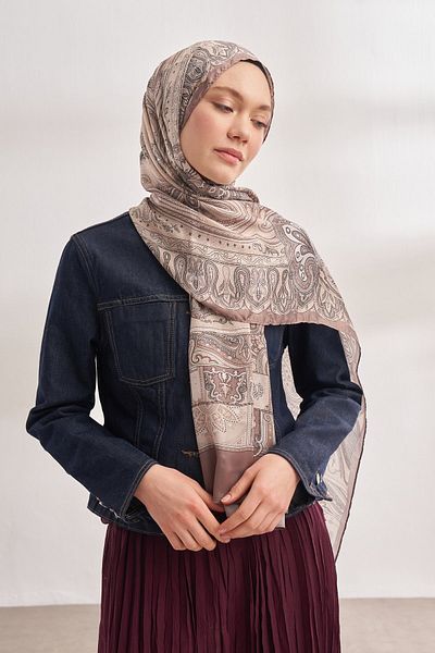 ARMANDA Ethnic Voile Mystigue Pattern Special Series Shawl - Light Mink