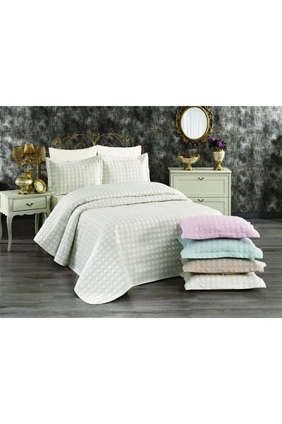 bursa çeyiz Cappucino Micro Embroidered Bedspread Set