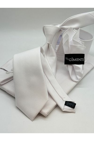 Gutiero Λευκή κλασική γραβάτα με μαντήλι με αυτοσχεδιασμό
