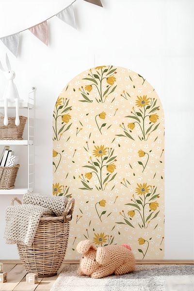 Grafikup Διακοσμητικό αυτοκόλλητο τοίχου Boho Οβάλ Αυτοκόλλητο τοίχου με μοτίβο λουλουδιών