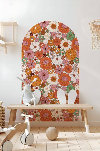 Grafikup Διακοσμητικό αυτοκόλλητο τοίχου Boho Οβάλ Αυτοκόλλητο τοίχου με μοτίβο λουλουδιών