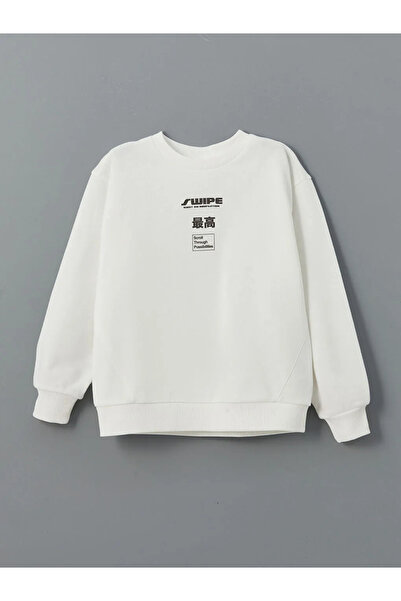 LC Waikiki LCW Kids Ecru Jungen-Sweatshirt mit Rundhalsausschnitt