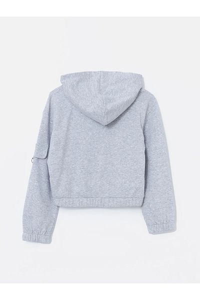 LC Waikiki Φούτερ LCW Kids Grey Hooded Girl's Crop με φερμουάρ