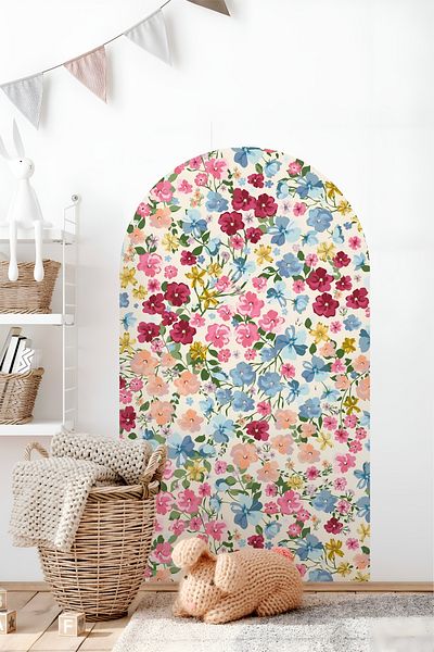 Grafikup Διακοσμητικό αυτοκόλλητο τοίχου Boho Οβάλ Αυτοκόλλητο τοίχου με μοτίβο λουλουδιών