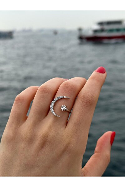 KARSU 925 Ayar Gümüş Ay ve Yıldız Trend Yüzük