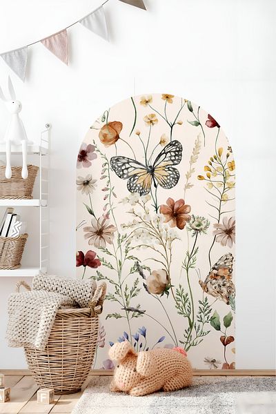 Grafikup Διακοσμητικό αυτοκόλλητο τοίχου Boho Οβάλ Αυτοκόλλητο τοίχου με μοτίβο λουλουδιών