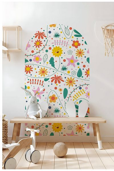 Grafikup Διακοσμητικό αυτοκόλλητο τοίχου Boho Οβάλ Αυτοκόλλητο τοίχου με μοτίβο λουλουδιών