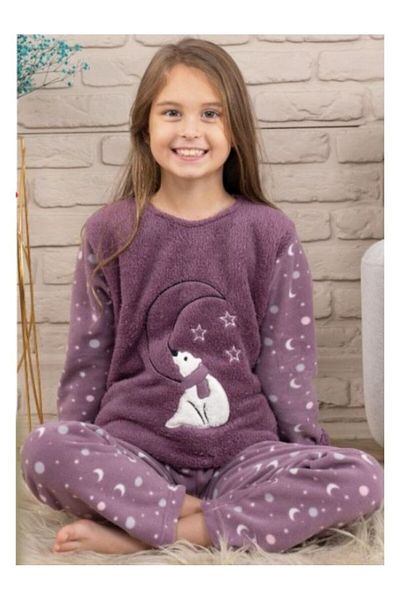 PİJAMMA Fleece Pajamas Set for Girls - Teddy Bear Pattern