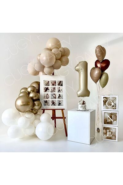 CUGY One Boxed Sand Beige Gold Colors 1 Year Old Birthday Party Set