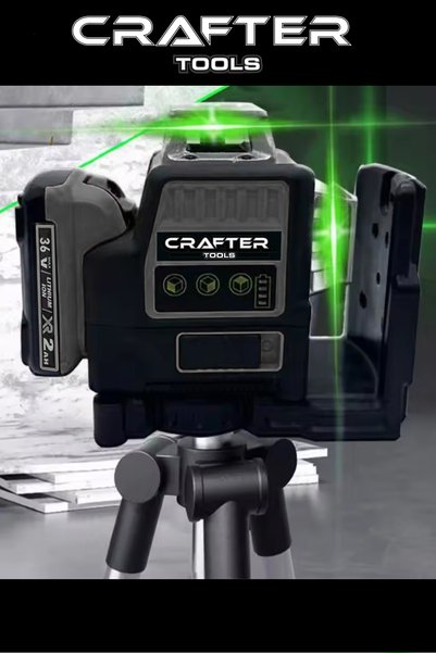CRAFTERTOOLS Germany 360° 12 Köşe 45 Mt Ölçüm Çift Akülü Lazer Hizalama Yeşil Çizgili Lazer Metre Çizgi Hizalama