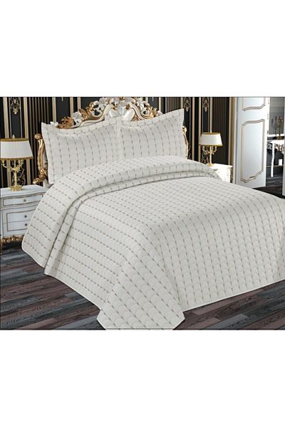 bursa çeyiz Double Quilted Micro Bedspread - Drop Cream Mink