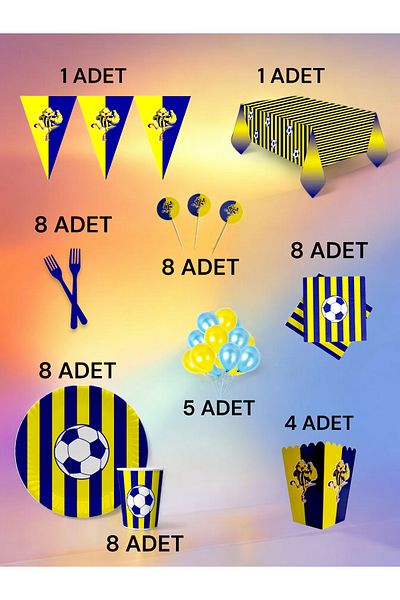 VibeHome 8-Person Navy Blue Yellow Fan XL Pack - Birthday Party & Fun Events