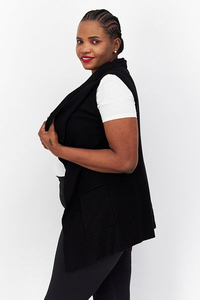 s.Oliver Women Sleeveless Open Front Ribbed Cardigan, Black
