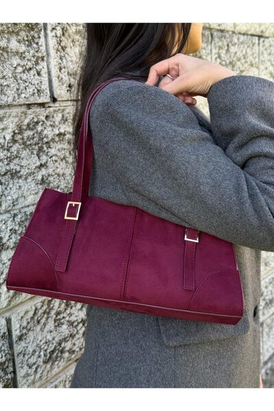 samilon Kadın Süet Bordo  El Ve Omuz Çantası