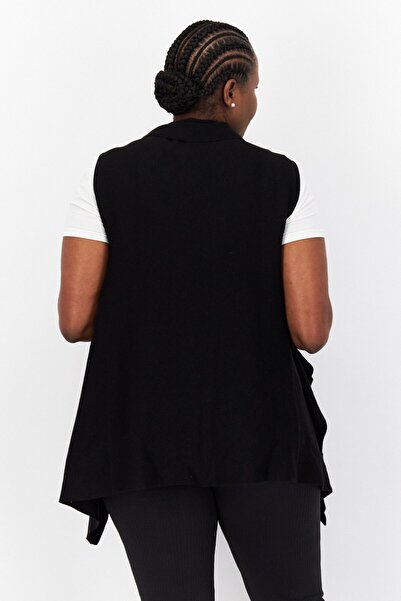 s.Oliver Women Sleeveless Open Front Ribbed Cardigan, Black