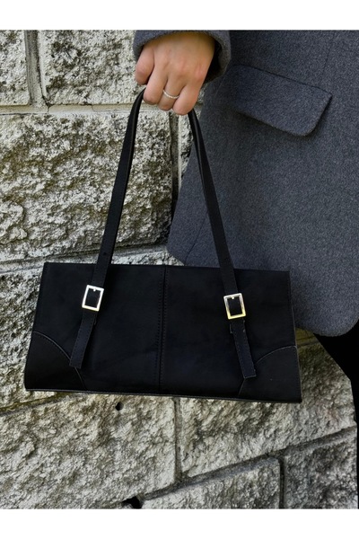 samilon Kadın Süet Siyah El Ve Omuz Çantası