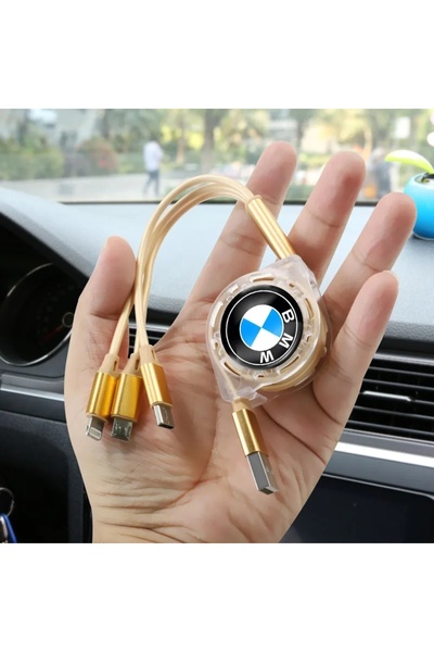 Be Hediyelik Bmw Uyumlu Çek Bırak 3 Ü Bir Arada Uzayabilen Araba Şarj Kablosu Type C - Ios - Mikro Usb Şarj