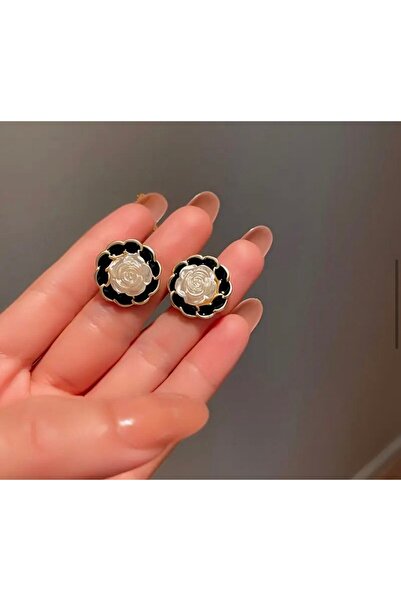 Store Women's Earrings Flower Motif French Style Black and White Earrings