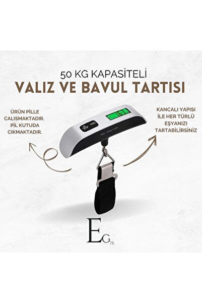 Genel Markalar Taşınabilir El Bagaj Valiz Bavul Tartısı Askılı Işıklı 50 Kg K...