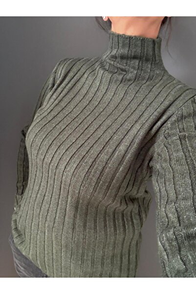 Retrokare Yarım balıkçı dikey düz çizgili kazak