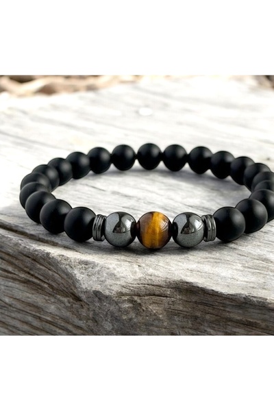 Sunshe Atelier سوار من حجر الهيماتيت الطبيعي مقاس 8 مم - الإجهاد، القوة، الشجاعة، التوازن