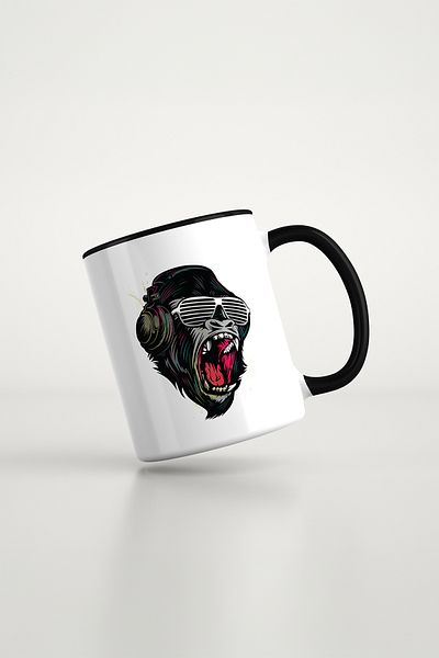 feinas Black Porcelain Cup with Animal Pattern